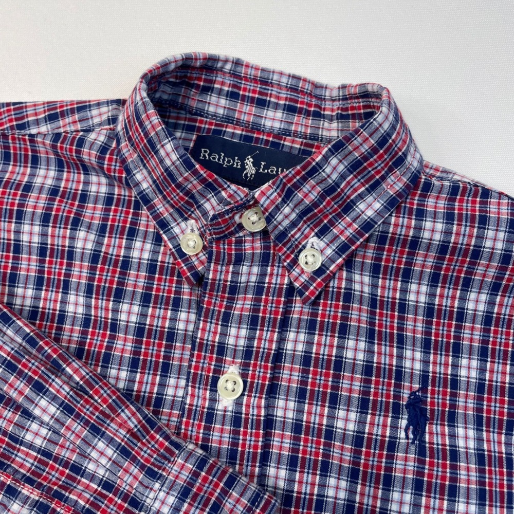 Ralph Lauren Kids Plaid Button Down Shirt Long Sleeve Red Blue White Pony‎ 24M